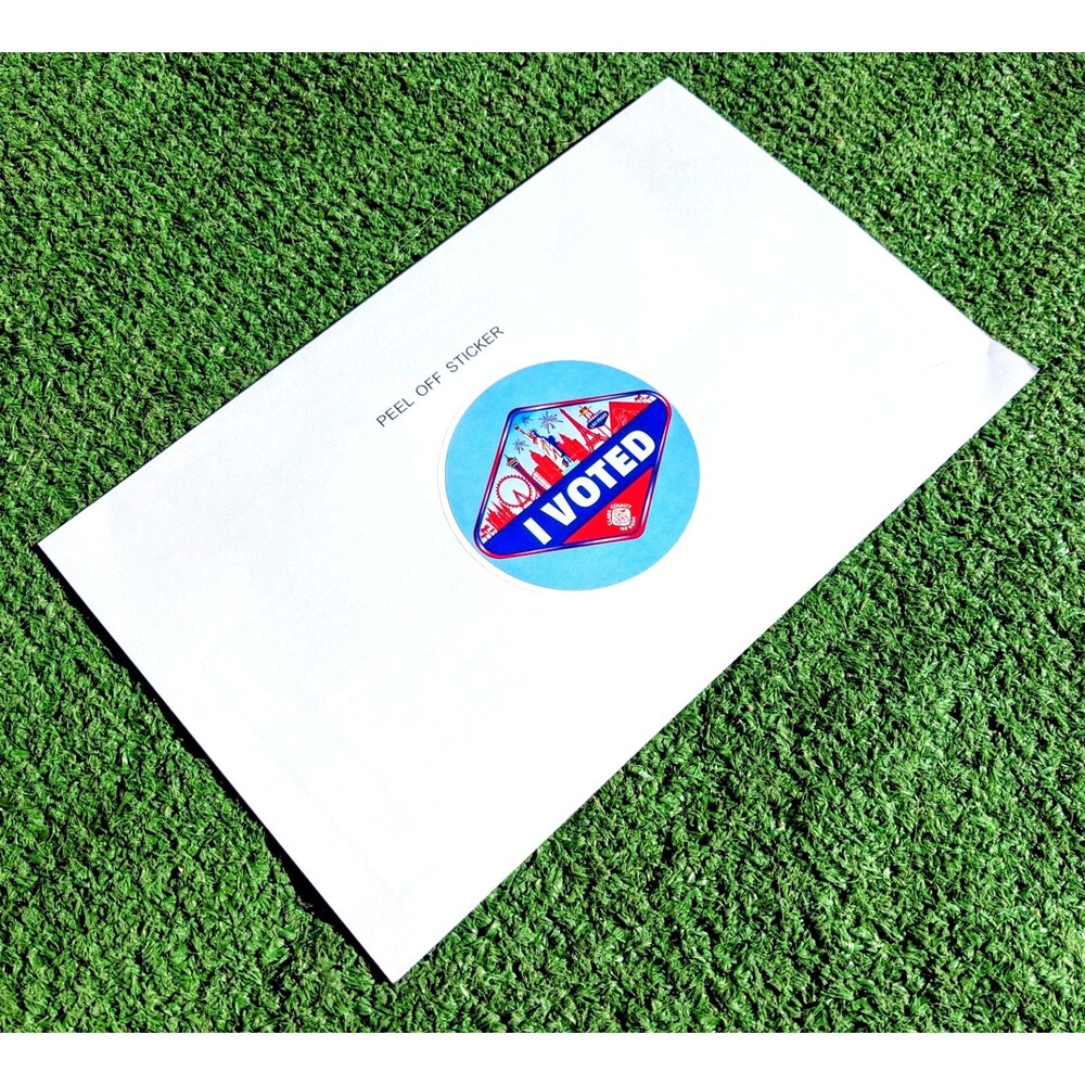 I Voted Election 2.5" Sticker Clark County Nevada Las Vegas Strip Background New